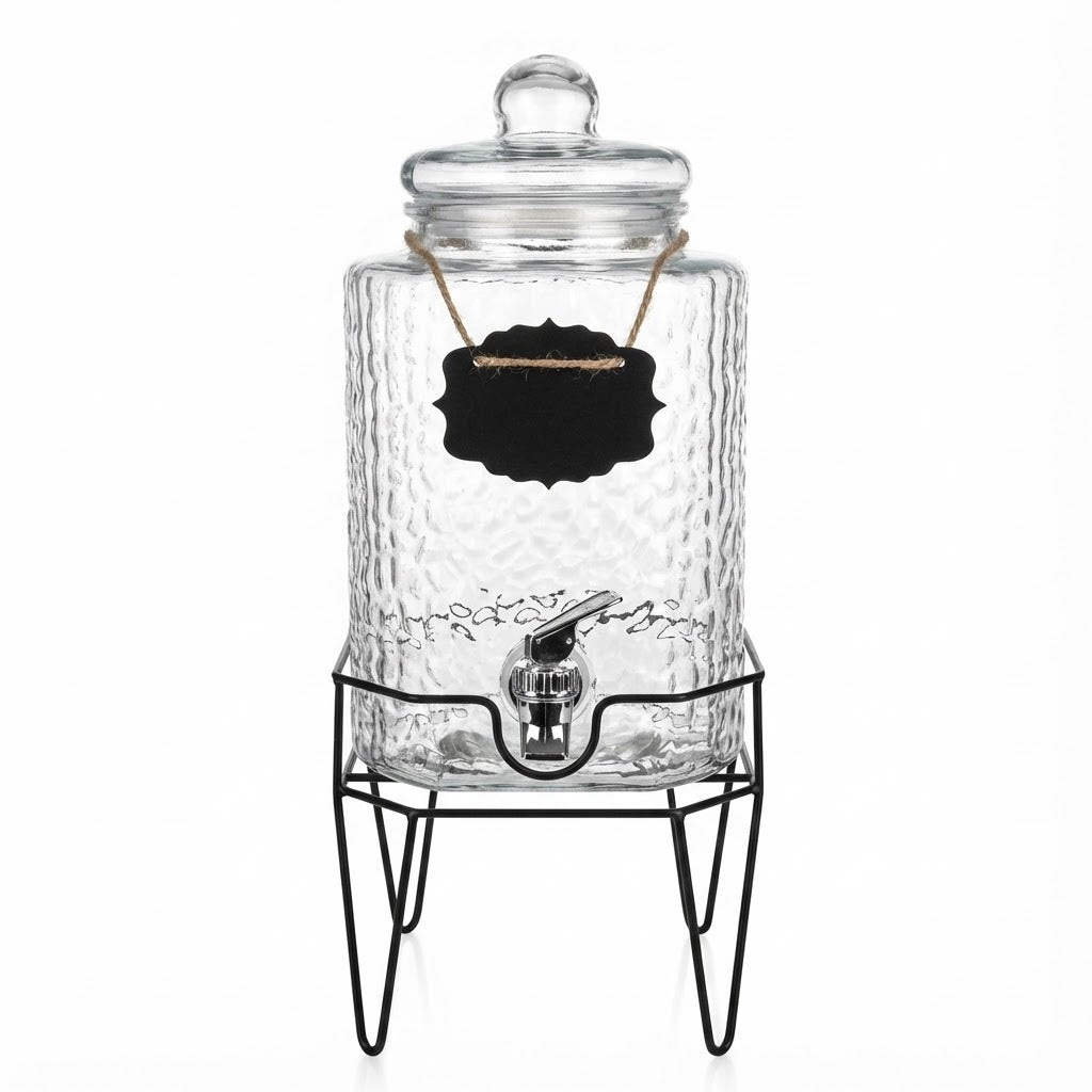 Hamburg Glass Beverage Dispenser with Metal Stand 1.5 Gal