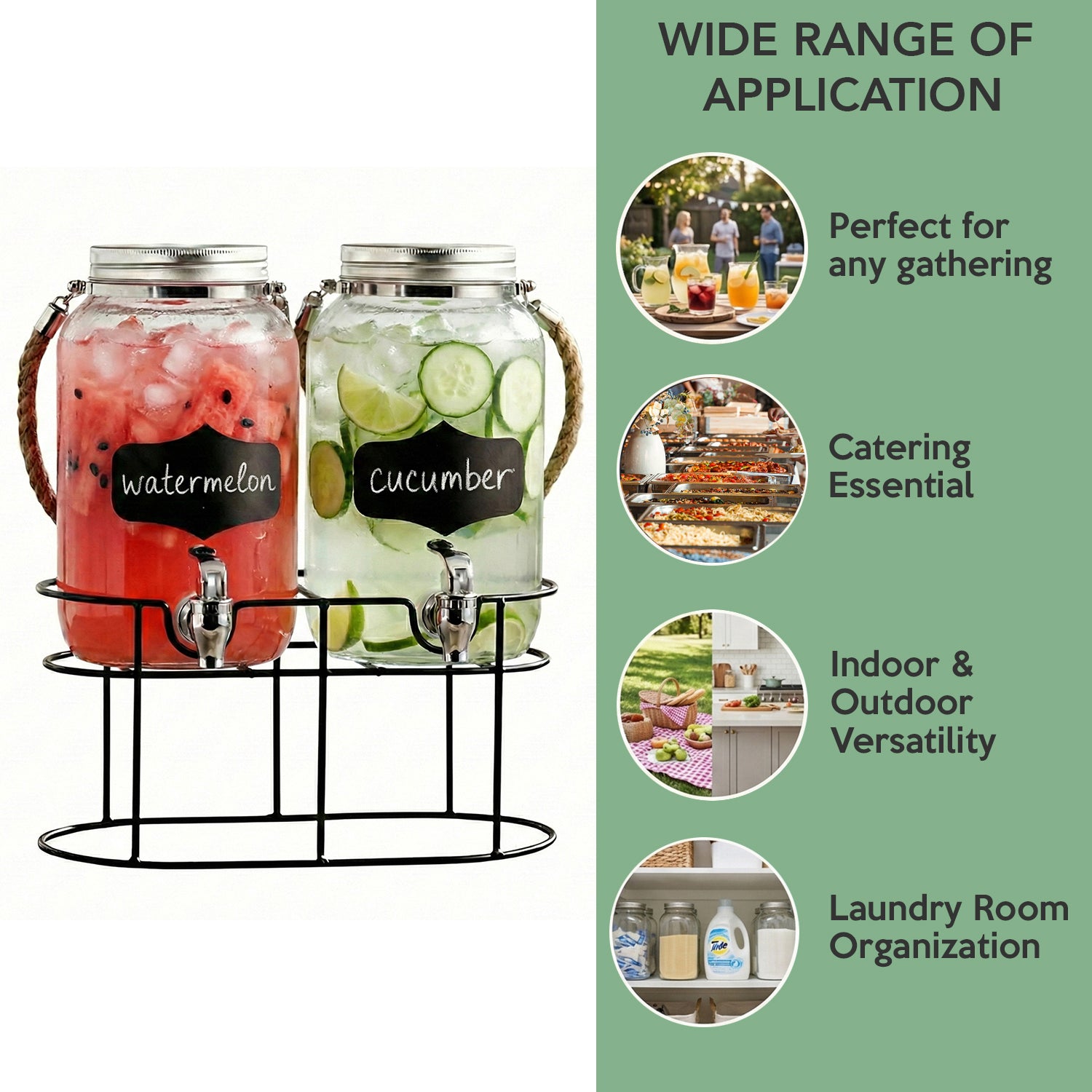 Trent Chalkboard Beverage Dispenser Set with stand & Rope Handle 1 Gal Each