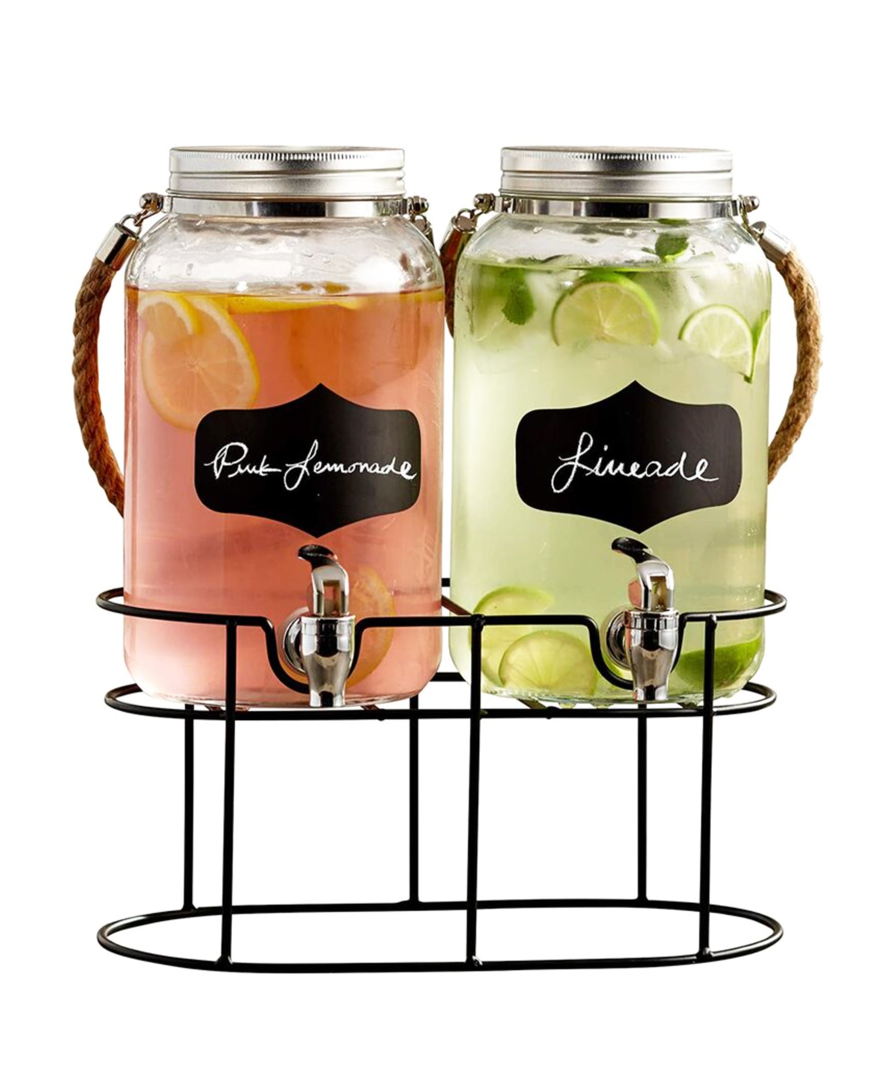 Trent Chalkboard Beverage Dispenser Set with stand & Rope Handle 1 Gal Each