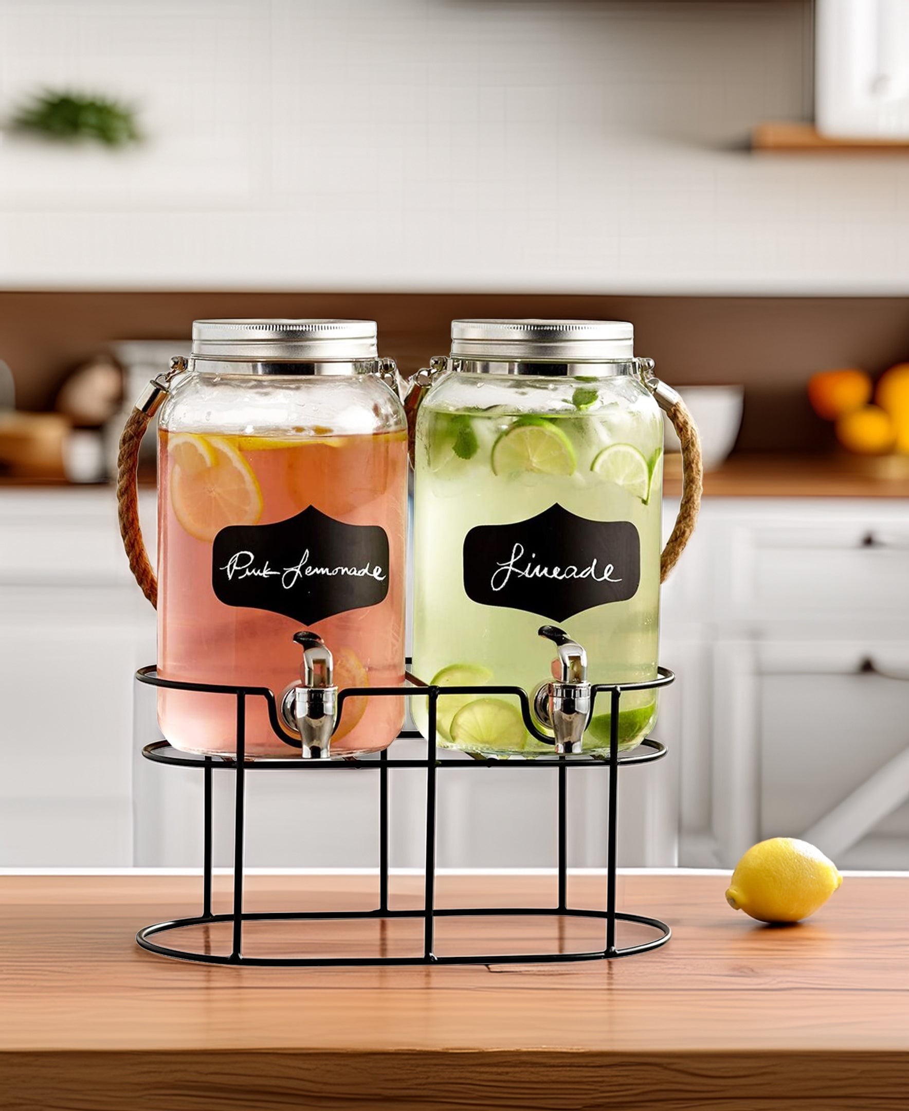 Trent Chalkboard Beverage Dispenser Set with stand & Rope Handle 1 Gal Each