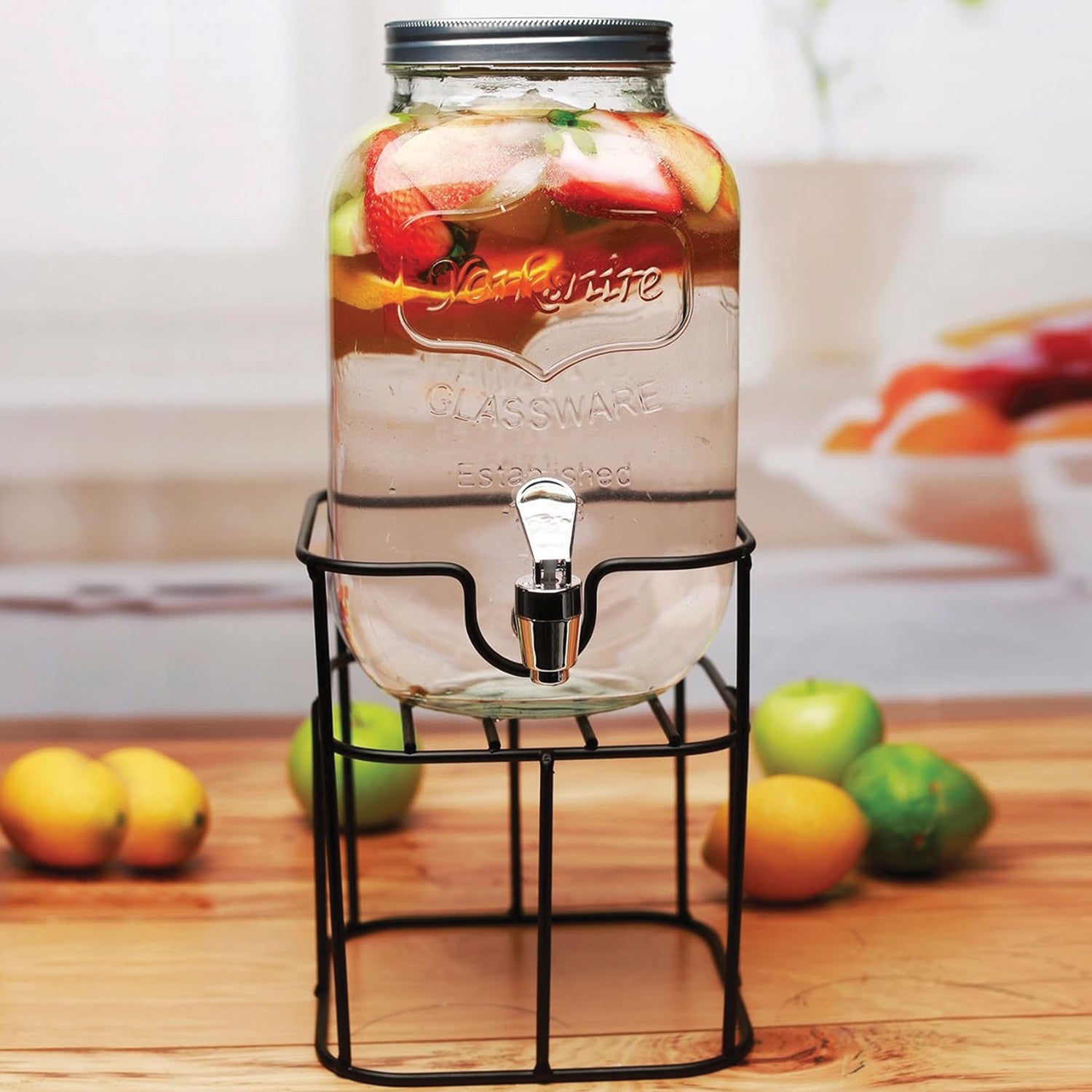 Yorkshire Mini Sun Tea Jar Dispenser with Black Metal Stand 1 Gal