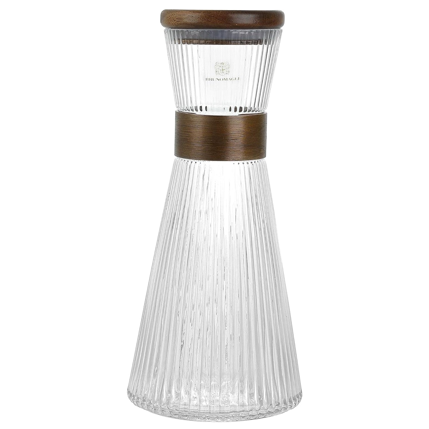 CLEAR RIBBED GLASS PITCHER  W/WOOD BAND   GB 33.82 OZ /1000ML  4.52"D X10.23"HCLEAR RIBBED GLASS PITCHER W/WOOD BAND 33.82 OZ /1000 ML, 4.52"D X10.23"H  GB