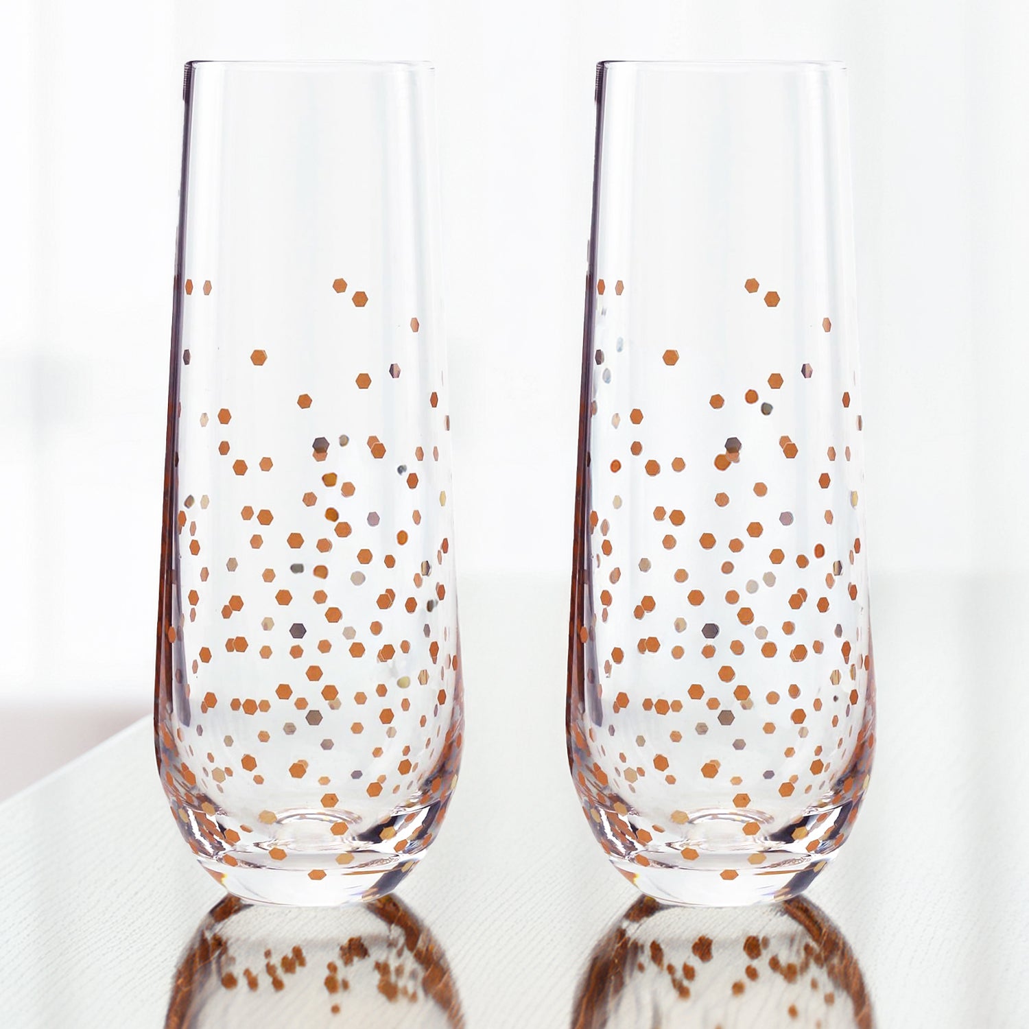 Gold Confetti Set Of 2 Stemless Flutes 10.5OZ