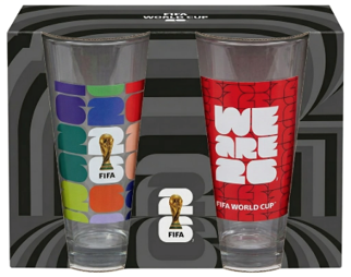 Official FIFA World Cup 2026 Edition FIFA TROPHY & WE ARE 26 SET OF 2 16 Oz GLASS HIGHBALLS