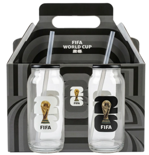 Official FIFA World Cup 2026 Edition Set of 2 16Oz Glass Sippers with Lid and Straw