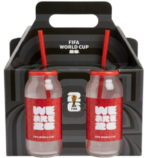 Official FIFA World Cup 2026 Edition Set of 2 16Oz Glass Sippers with Lid and Straw