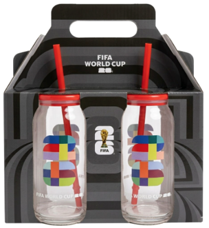 Official FIFA World Cup 2026 Edition Set of 2 16Oz Glass Sippers with Lid and Straw