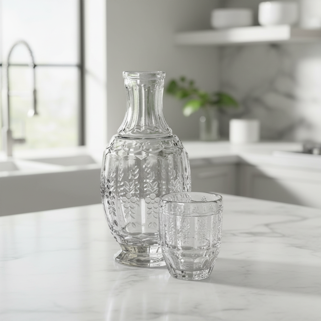 Vintage Clear Water Carafe With Tumbler 33.08oz.