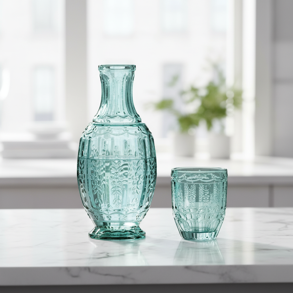 Vintage Light Green Water Carafe With Tumbler 33.08OZ.