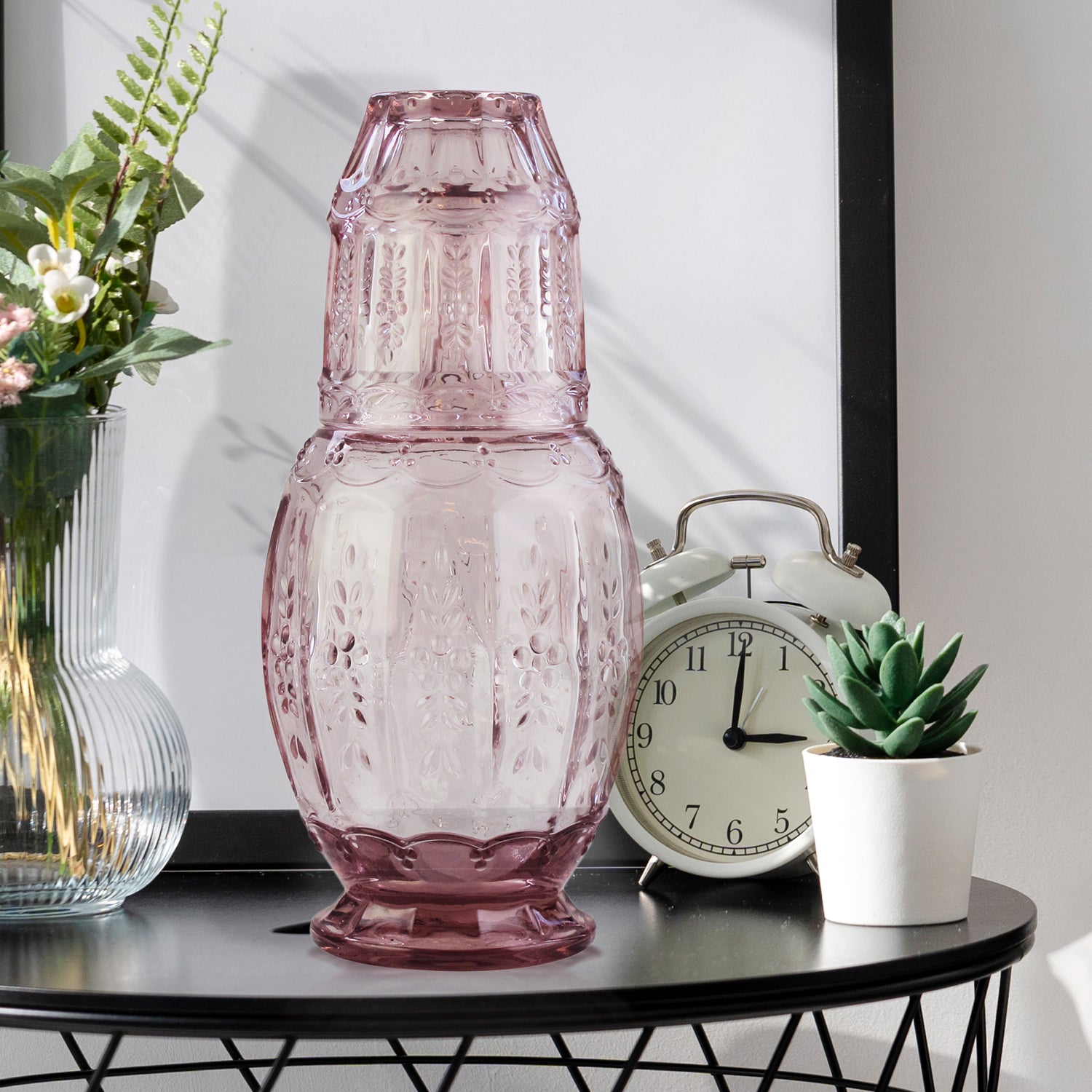 Vintage Pink Bedside Water Carafe With Tumbler