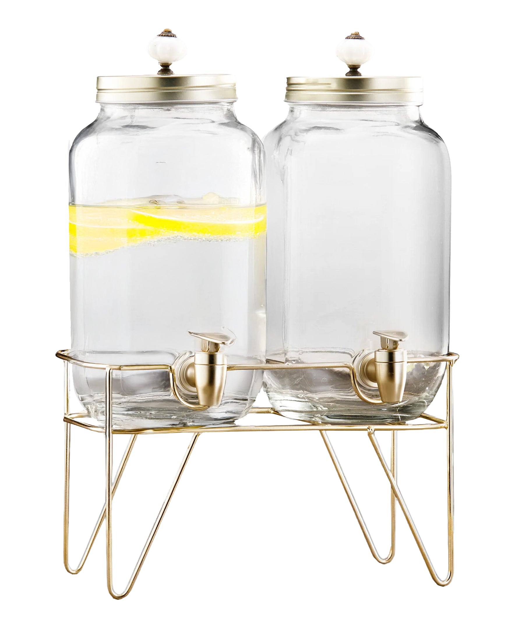 Julian 2-Piece Set Bev Dispensers with Gold Wire Stand