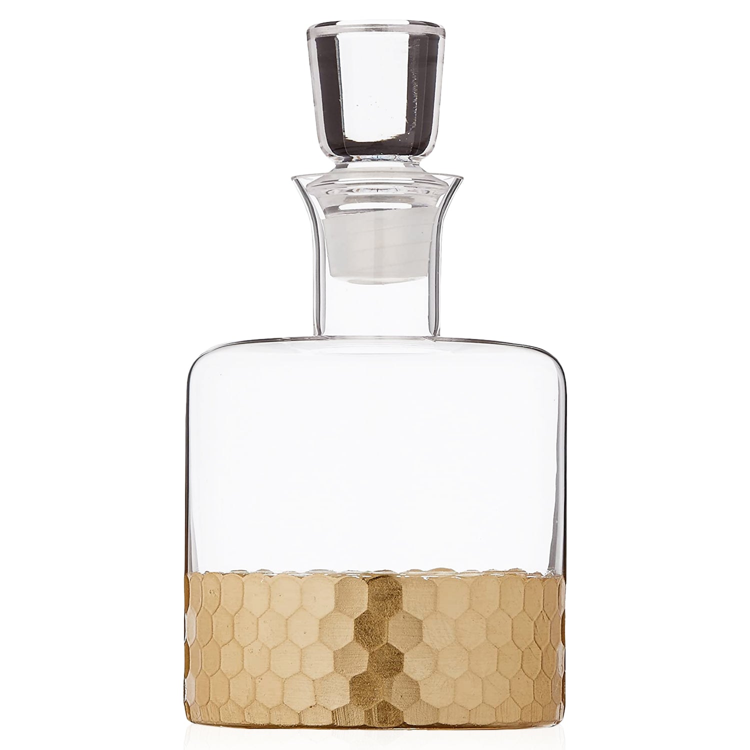 DAPHNE GOLD 5 PC WHISKEY SET: DECANTER 40.56oz +4 GLASSES 9.8oz DEC.4.7"Dx8.8"H,GL:2.95"Dx3.15"H WHITE BOX