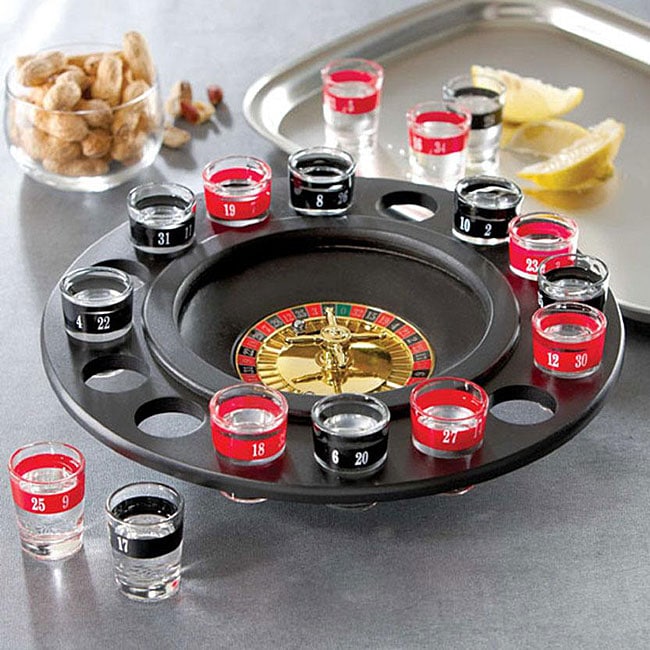 Drinking Roulette Game Set: 16 Shot Glasses, 2 Balls