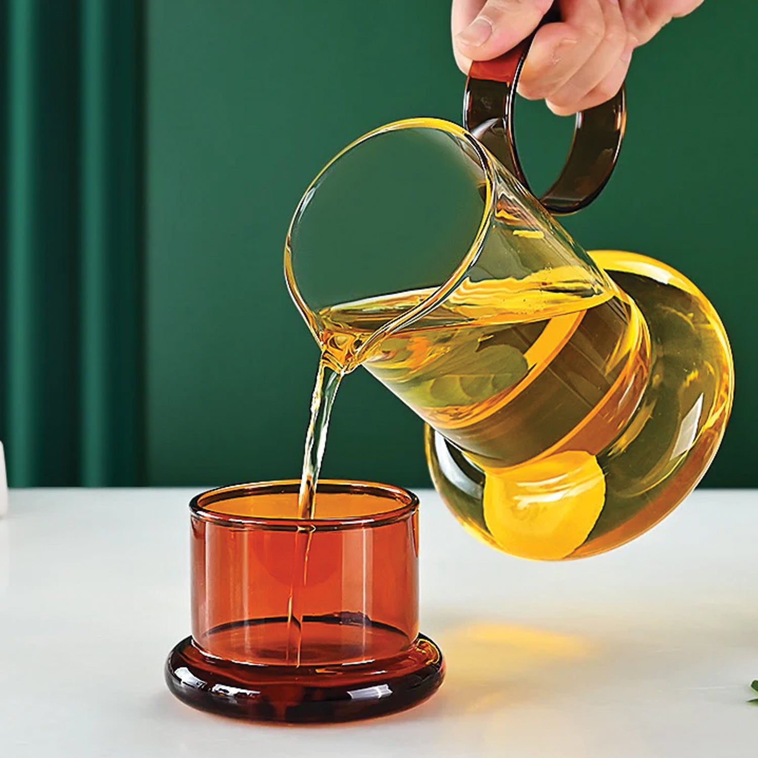 Amber Borosilicate Ring Pitcher Drinking Set