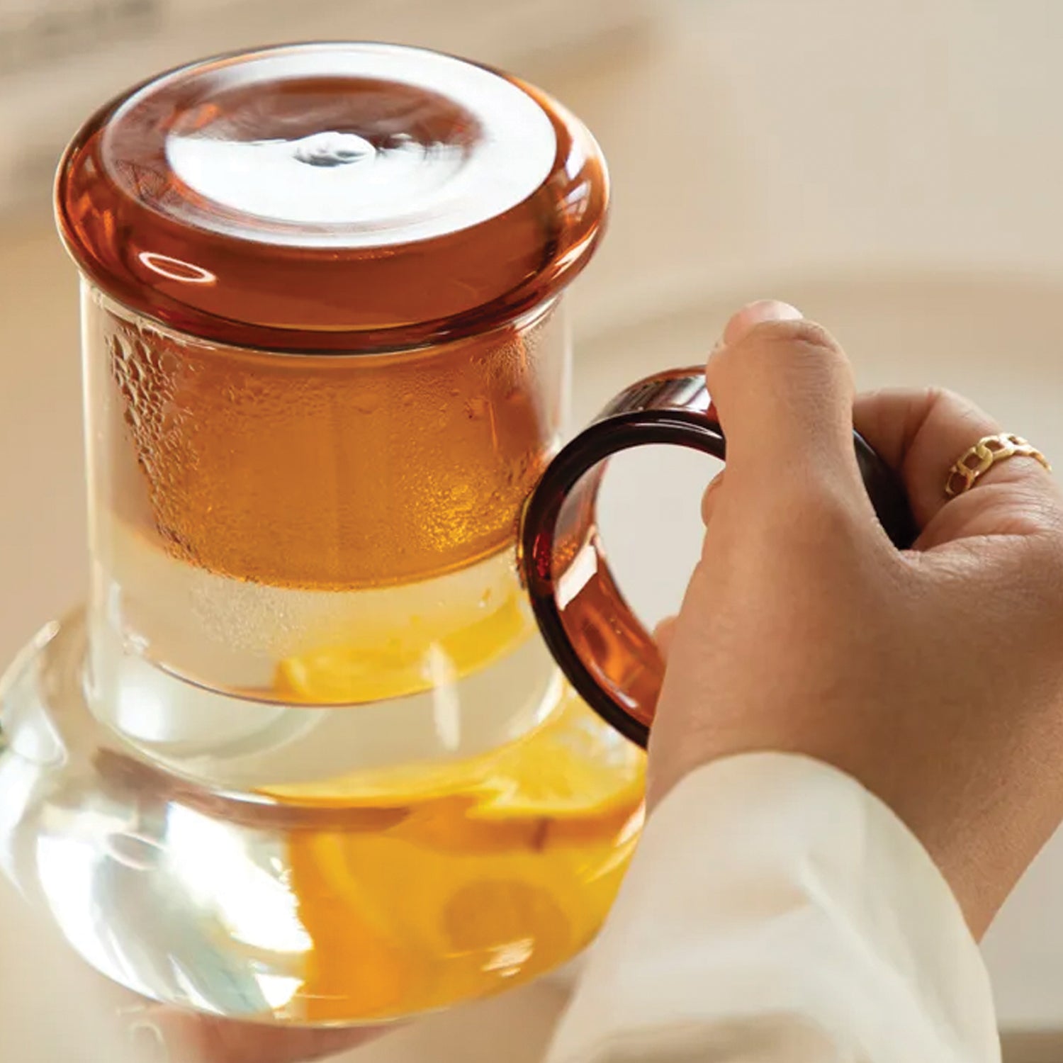 Amber Borosilicate Ring Pitcher Drinking Set