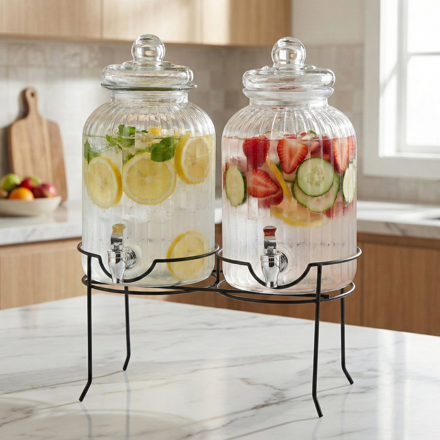 Canyon Beverage Dispenser Set of 2 With Black Metal Stand 1.3 Gal Each