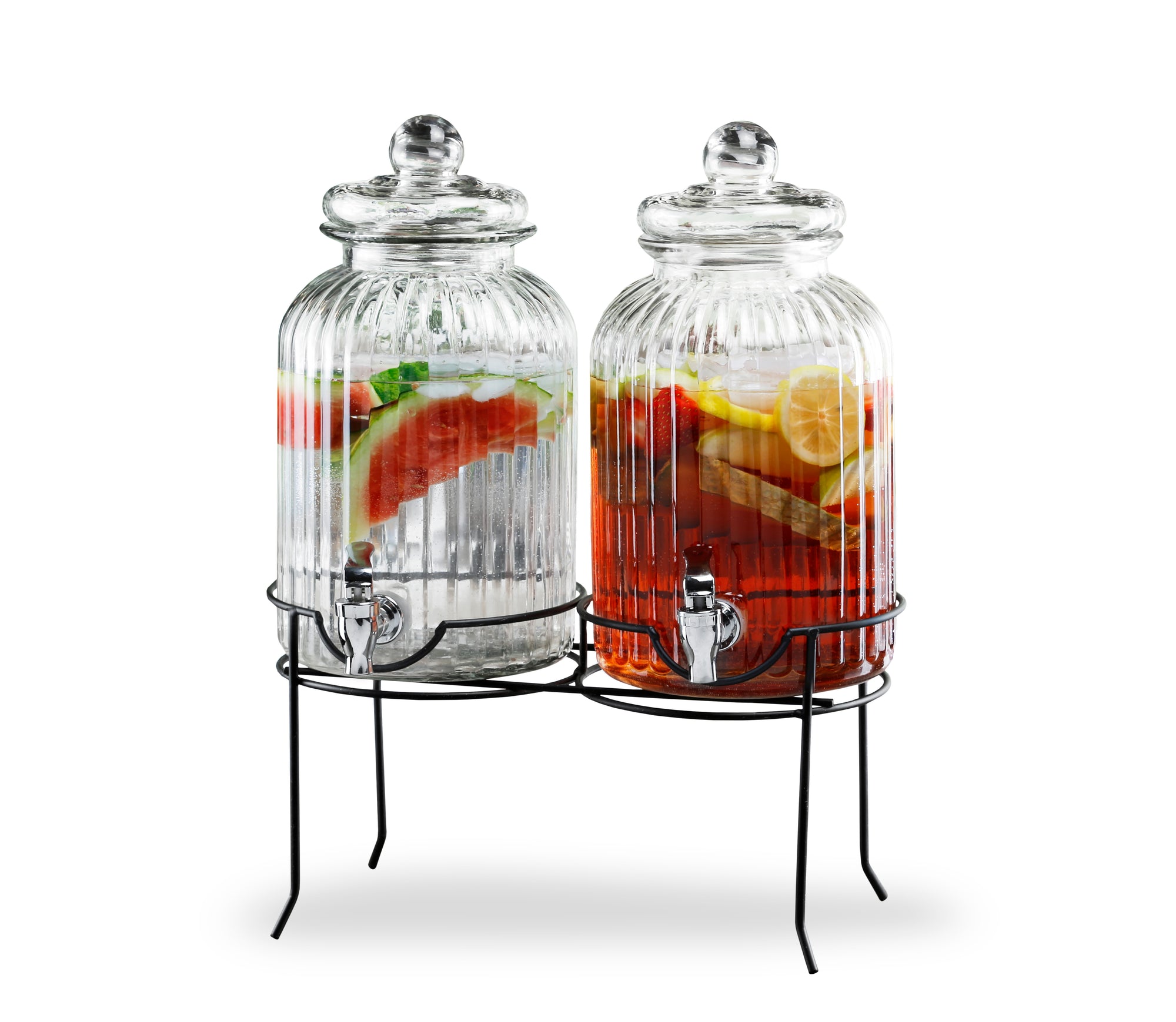 Canyon Beverage Dispenser Set of 2 With Black Metal Stand 1.3 Gal Each