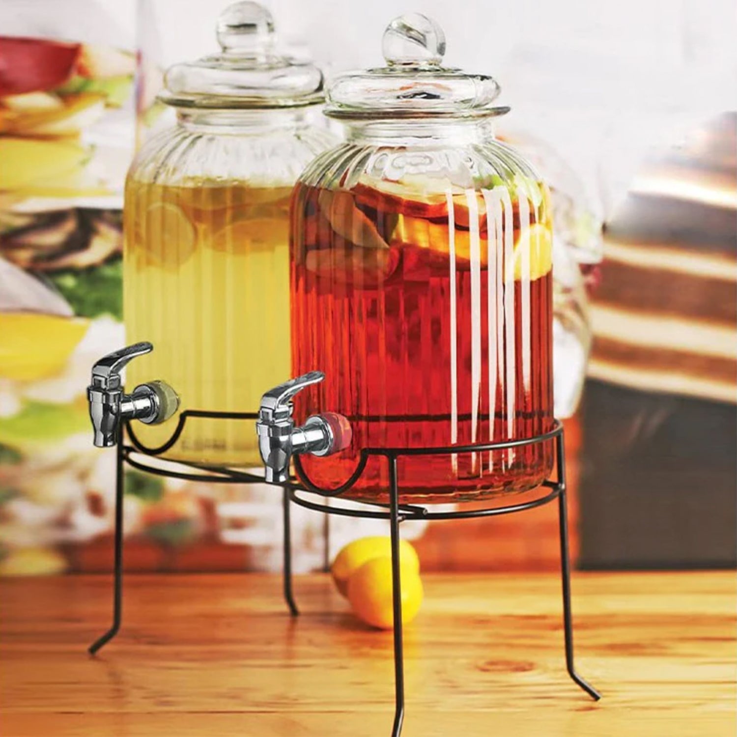 Canyon Beverage Dispenser Set of 2 With Black Metal Stand 1.3 Gal Each