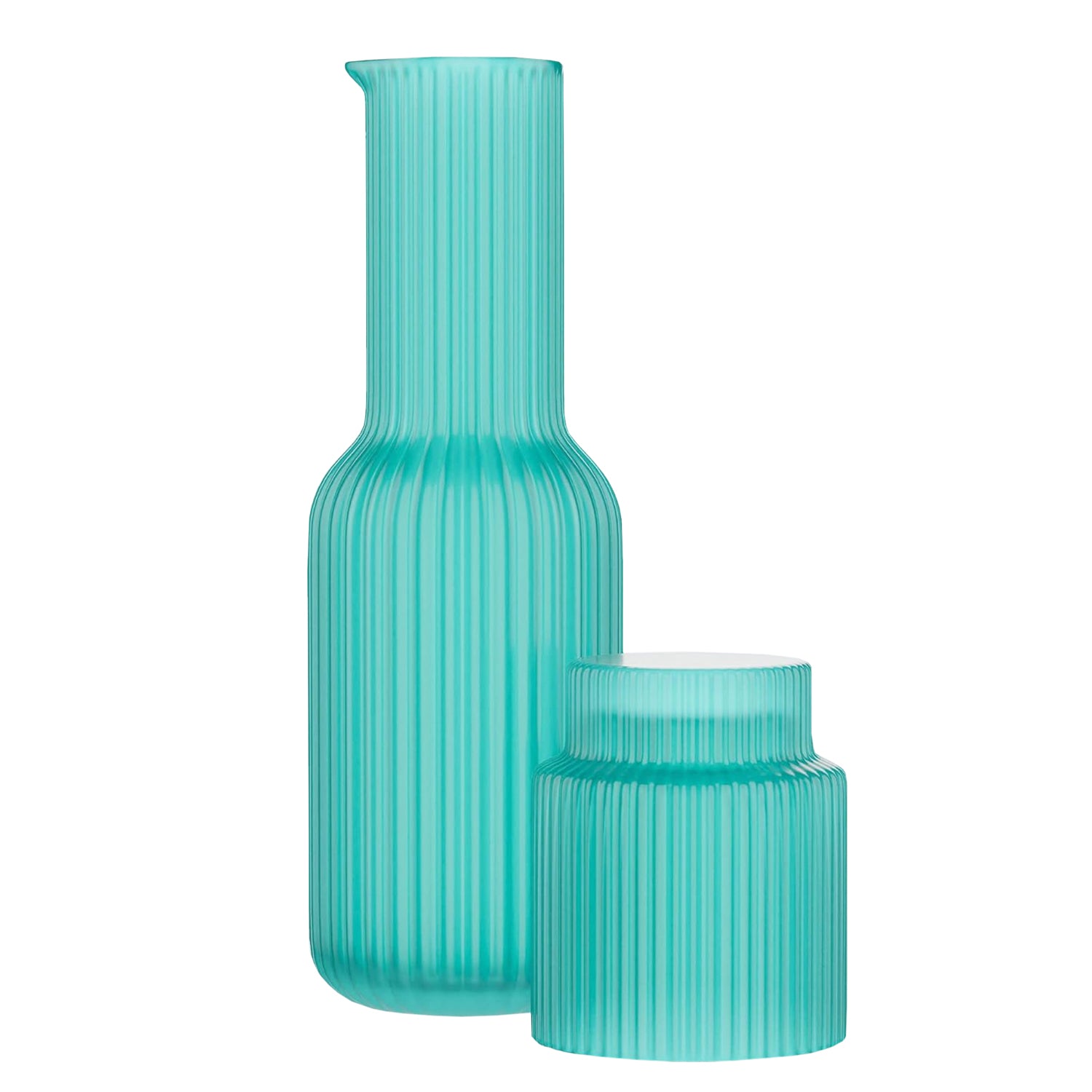 Aqua Blue Ribbed Carafe Set 30 OZ.