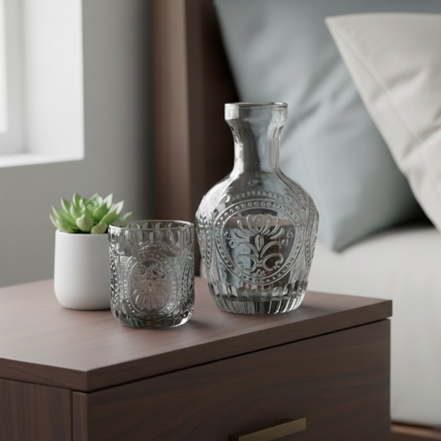 Gray Glass 2-Piece Carafe Set