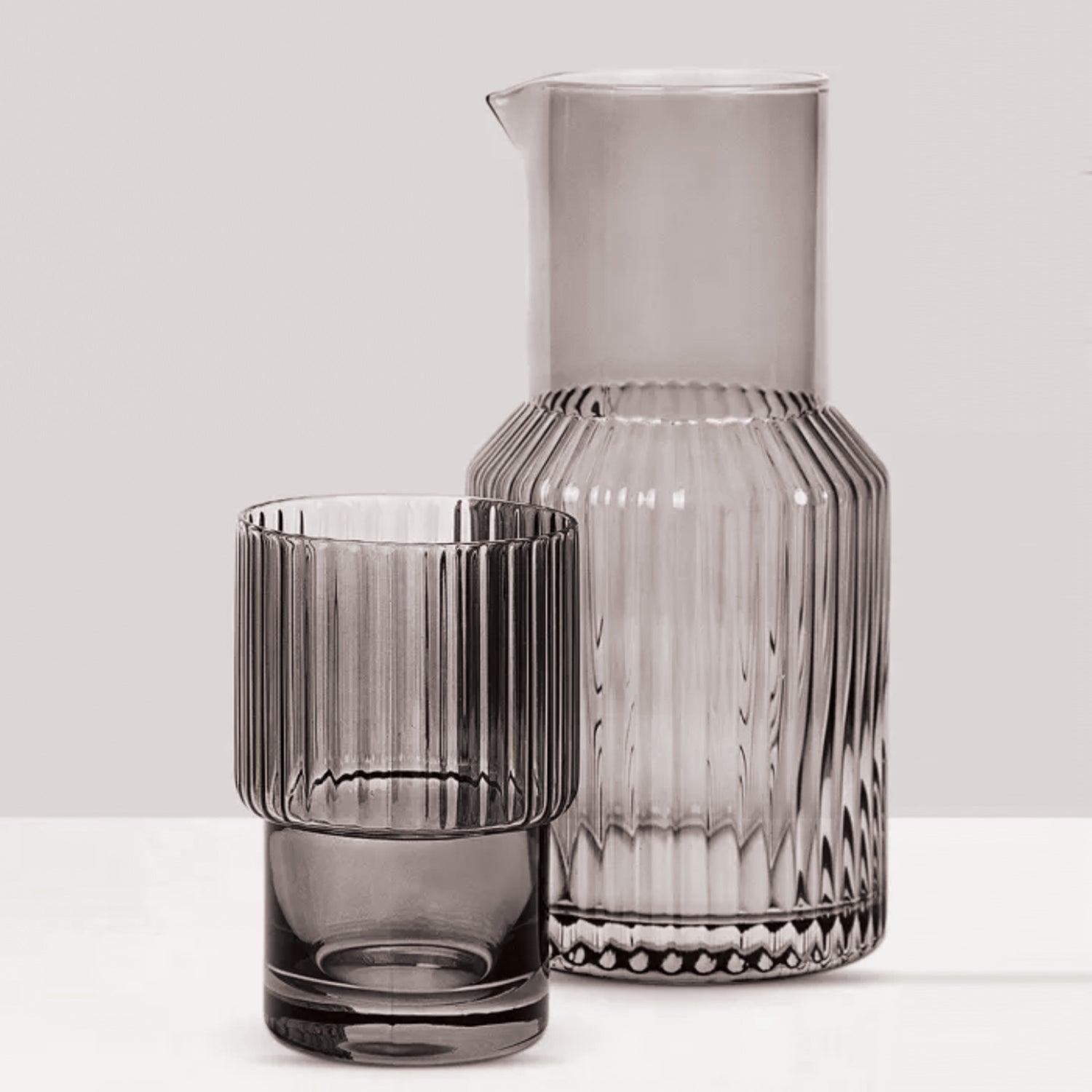 Gray Ribbed Glass 2-Piece Carafe Set