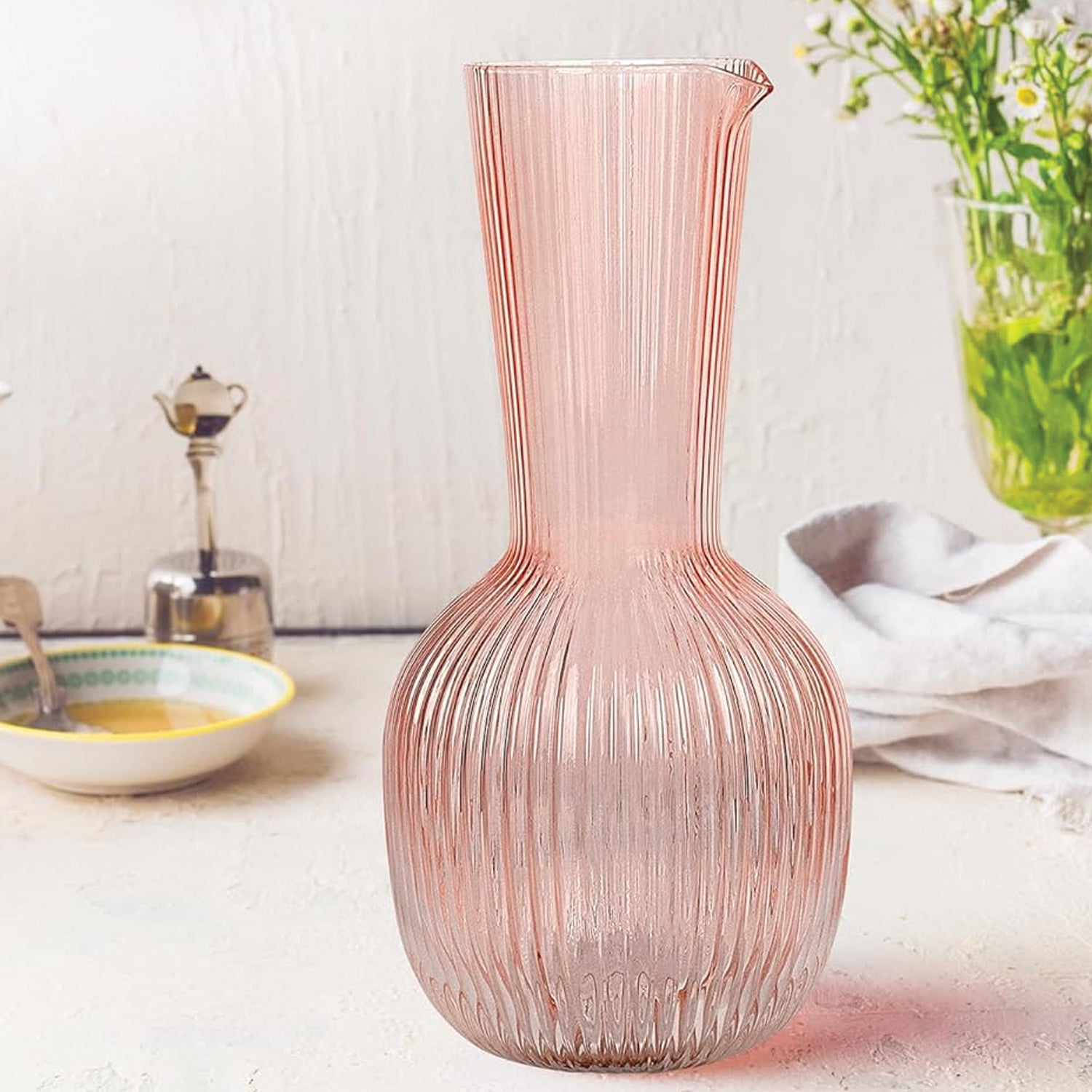 Pink Fluted Carafe 40.58OZ.