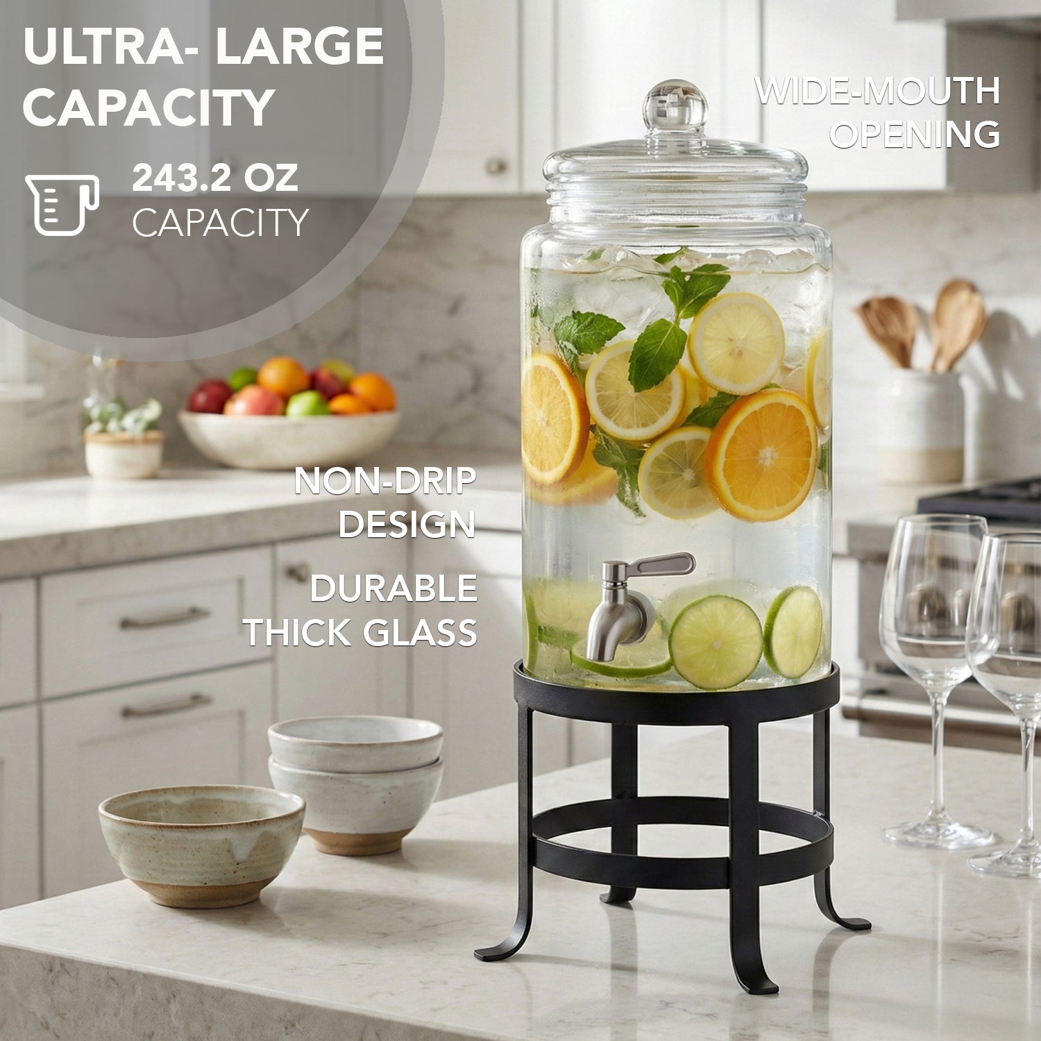 Oliver Glass Beverage Dispenser 1.9 Gal
