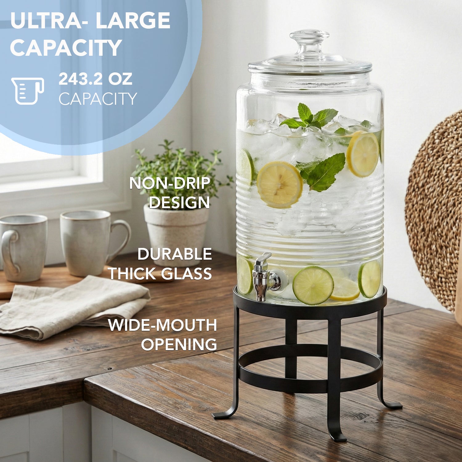 Breton Glass Beverage Dispenser 1.9 Gal