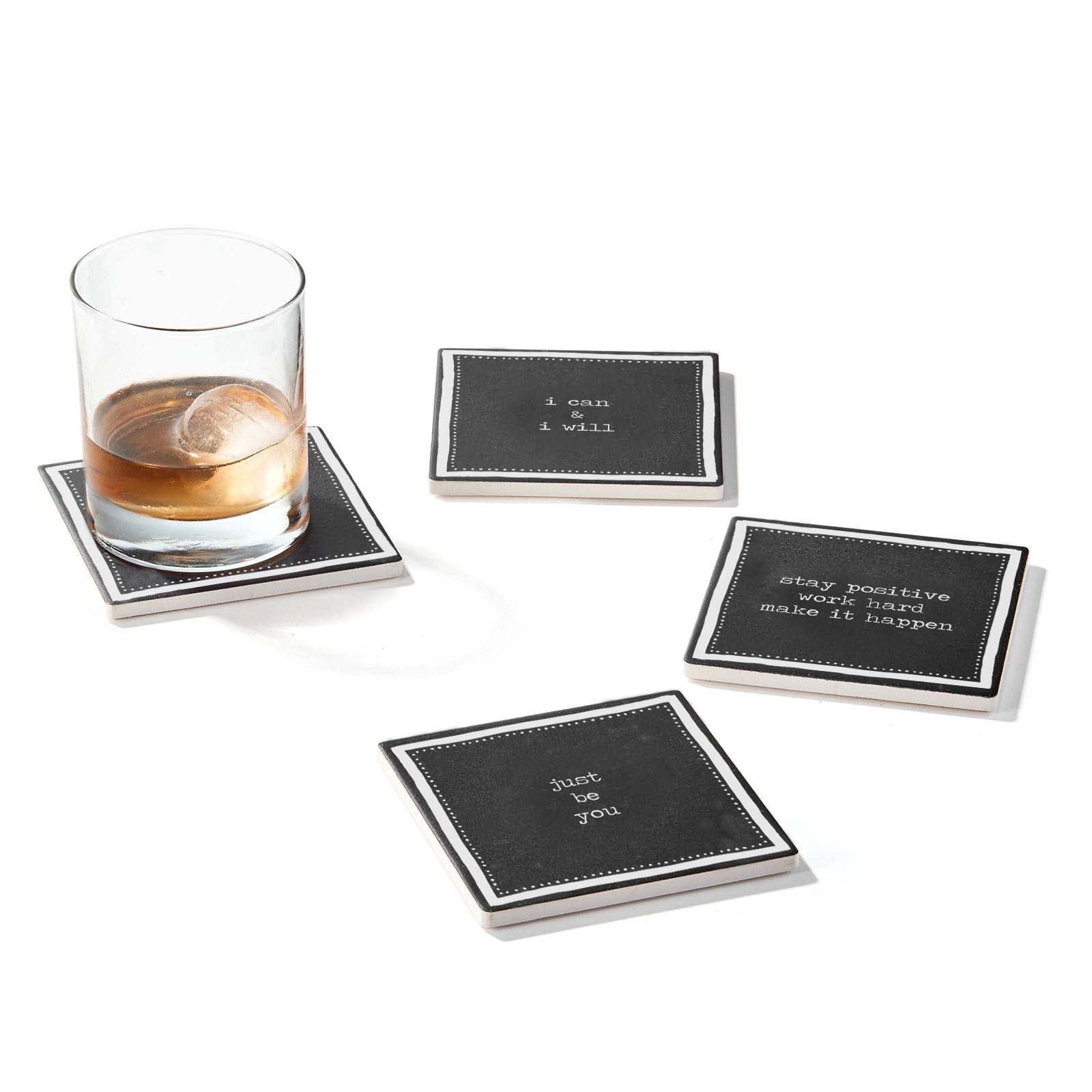Just Be You Set of 4 Ceramic Coasters - Stylish 4.25" Drink Protection