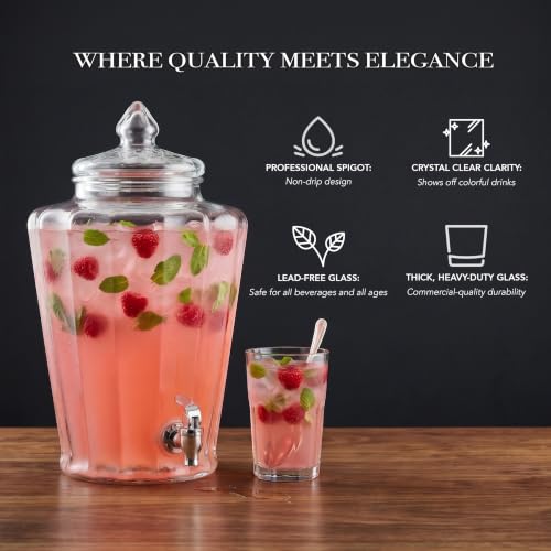 Crown Clear Glass Beverage Dispenser Clear Sun Tea Jar - 2.3 Gal