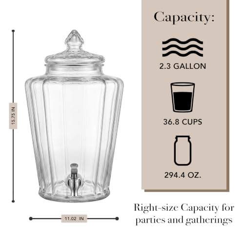 Crown Clear Glass Beverage Dispenser Clear Sun Tea Jar - 2.3 Gal