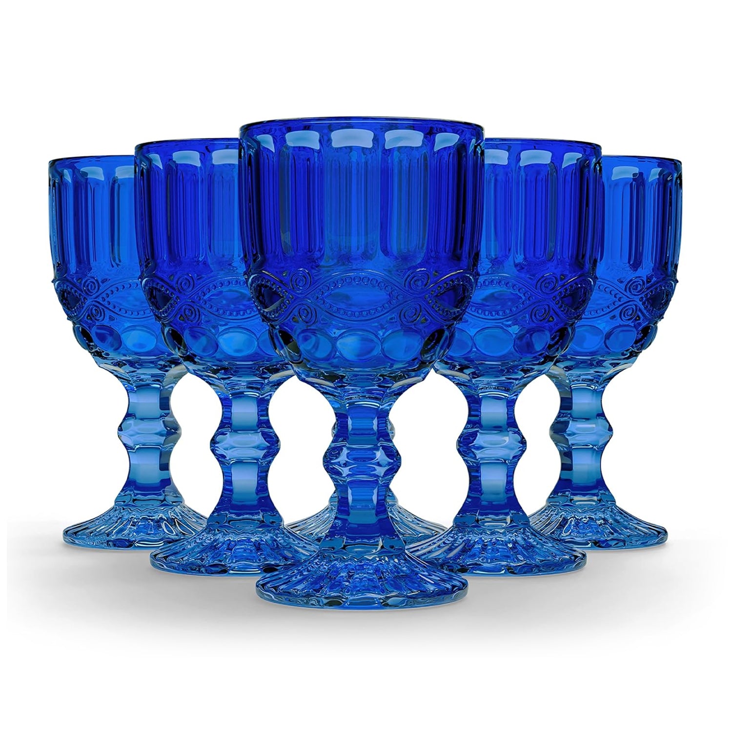 Set of 6 Blue Embossed Wine Glasses (8.4 oz / 250 mL)