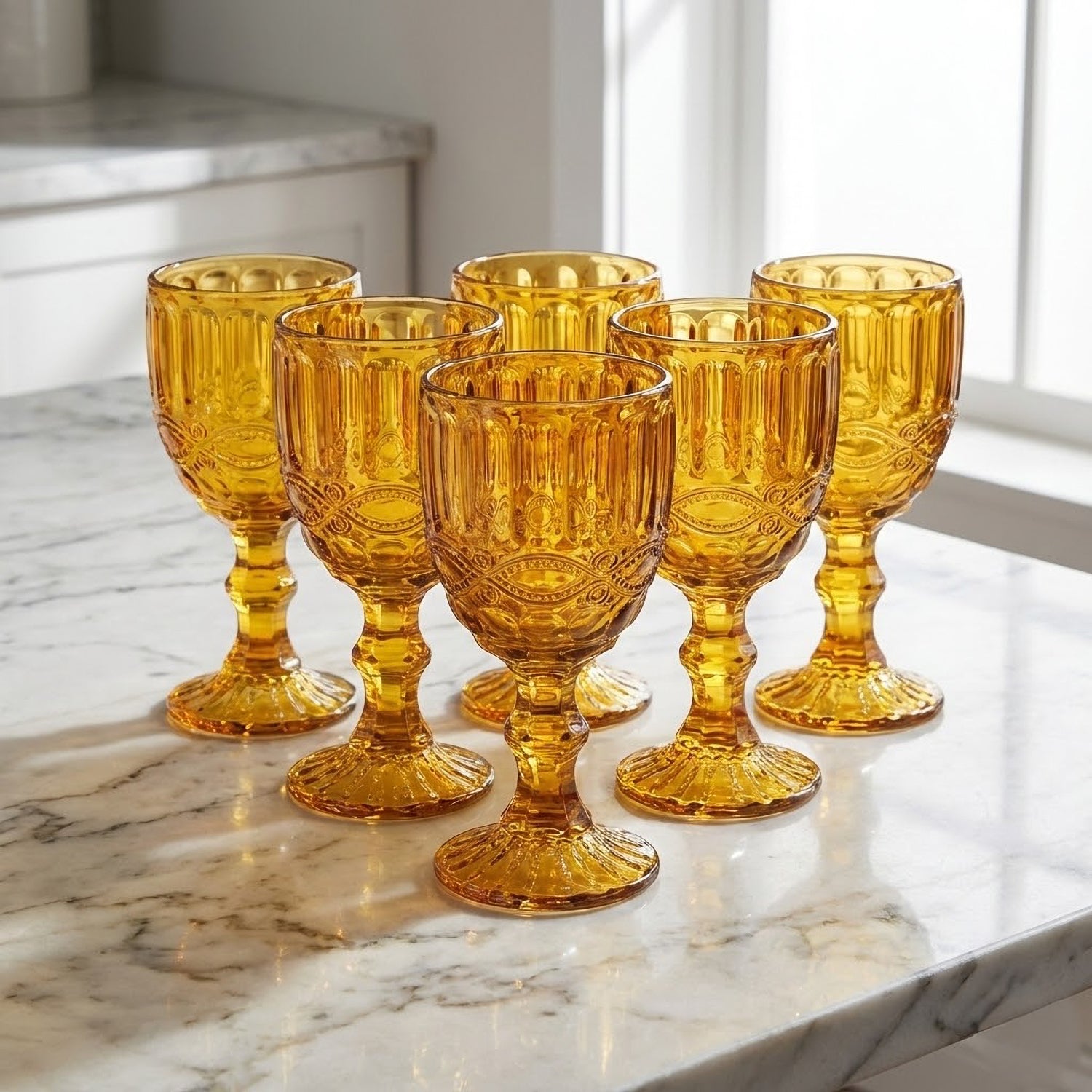 Set of 6 Amber Embossed Wine Glasses (8.4 oz / 250 mL)
