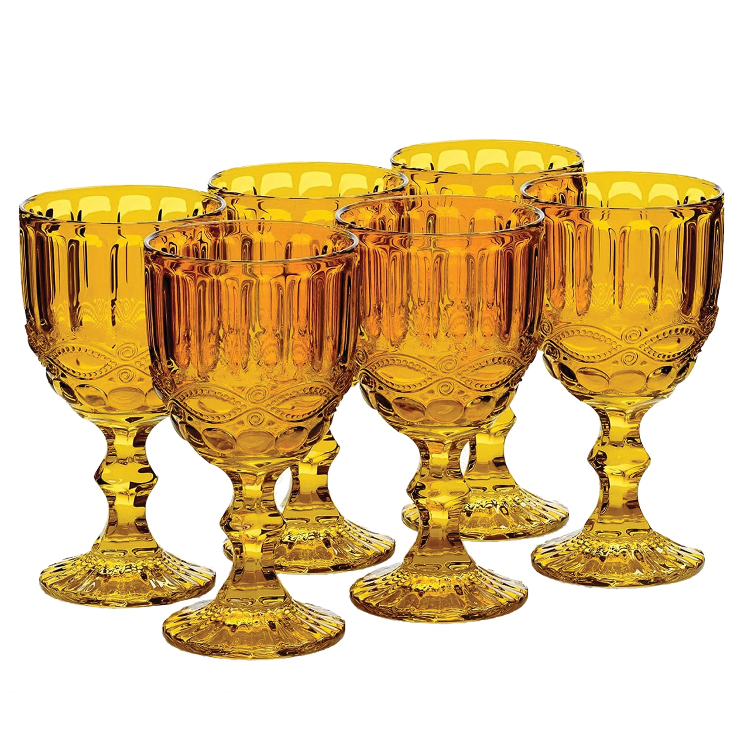 Set of 6 Amber Embossed Wine Glasses (8.4 oz / 250 mL)