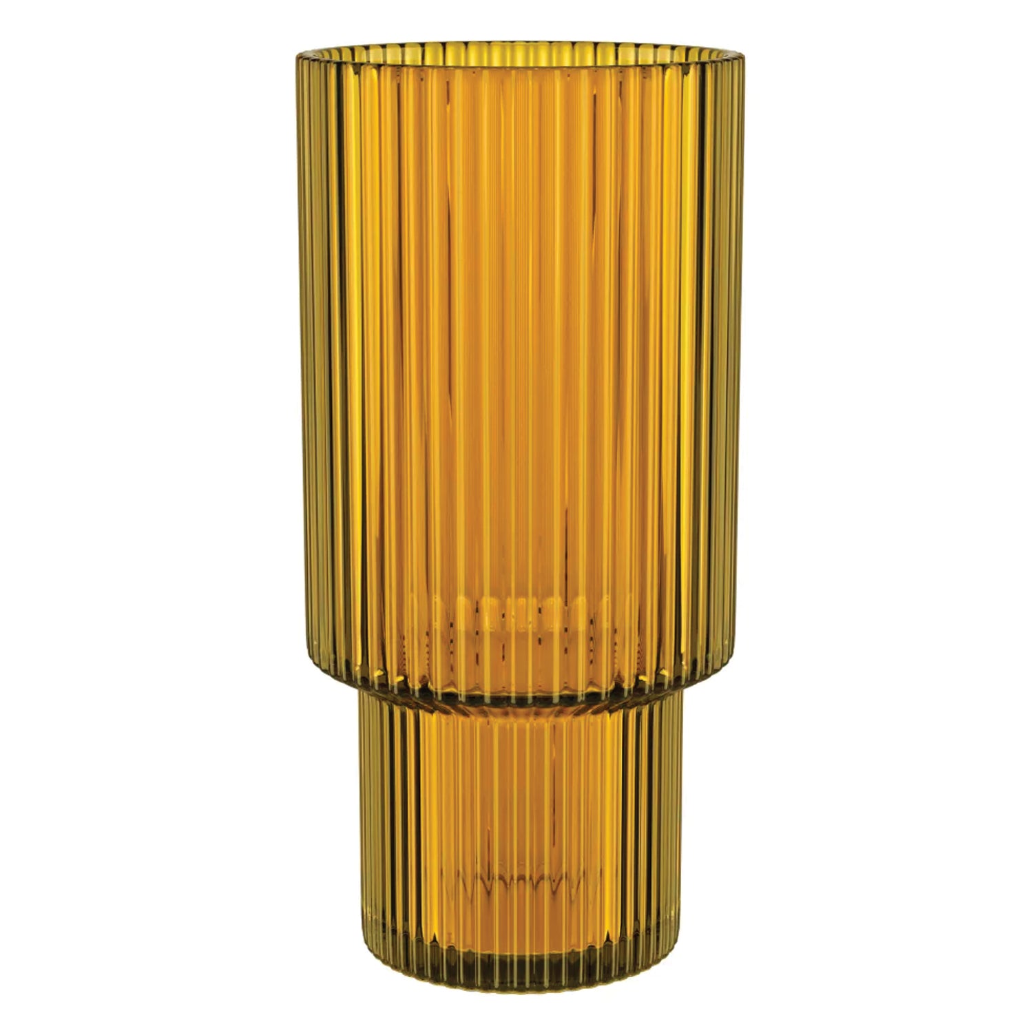 Set of 4 Ribbed Amber Highball Glasses | 11 oz Tall Drinkware