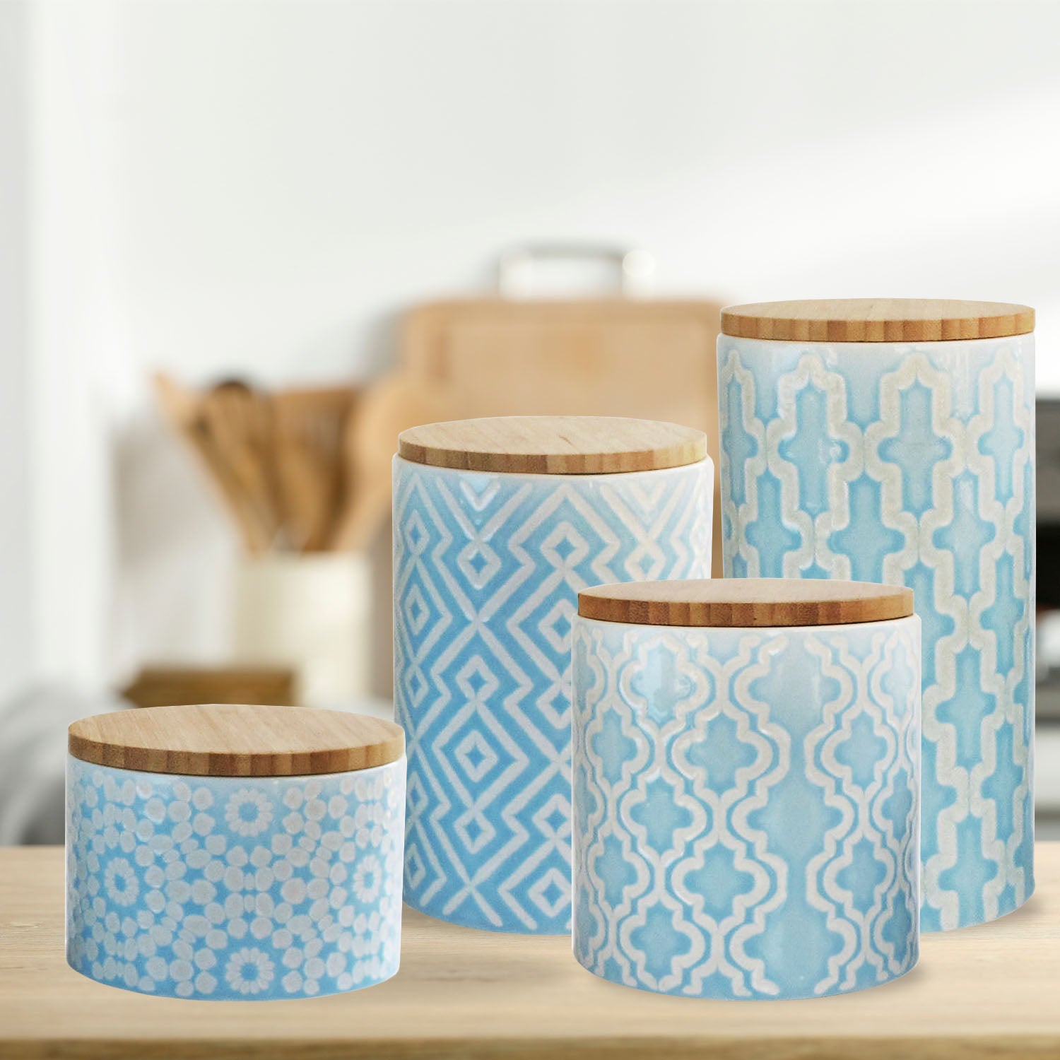 ARABESQUE BLUE 4 PC CANISTER SET