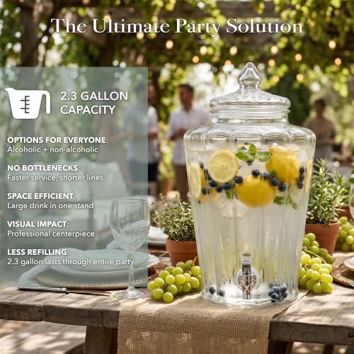 Crown Clear Glass Beverage Dispenser Clear Sun Tea Jar - 2.3 Gal
