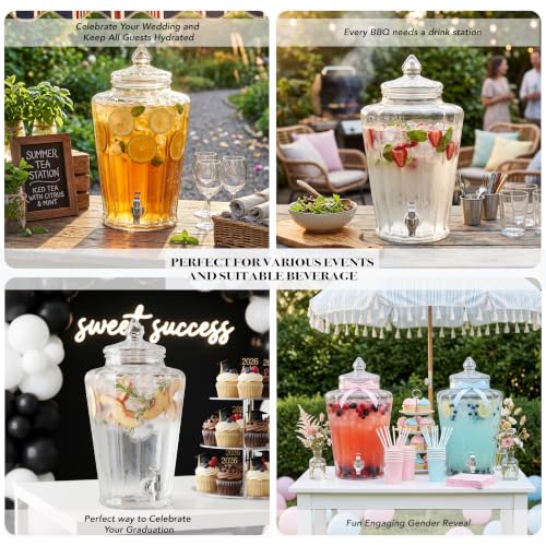 Crown Clear Glass Beverage Dispenser Clear Sun Tea Jar - 2.3 Gal