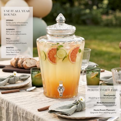 Crown Clear Glass Beverage Dispenser Clear Sun Tea Jar - 2.3 Gal
