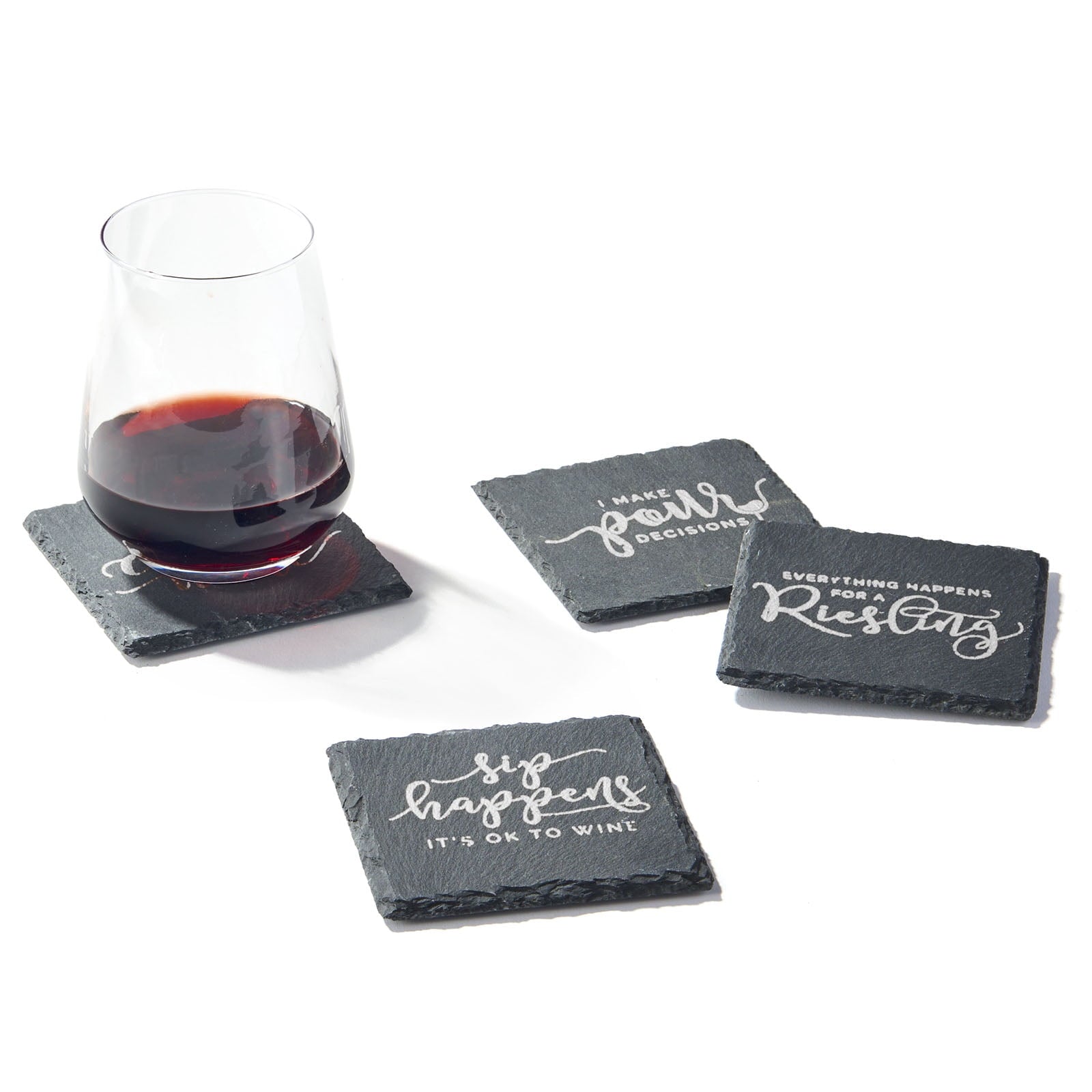 Cloud Wine Slate Coasters - Set of 4 Square Silver Design