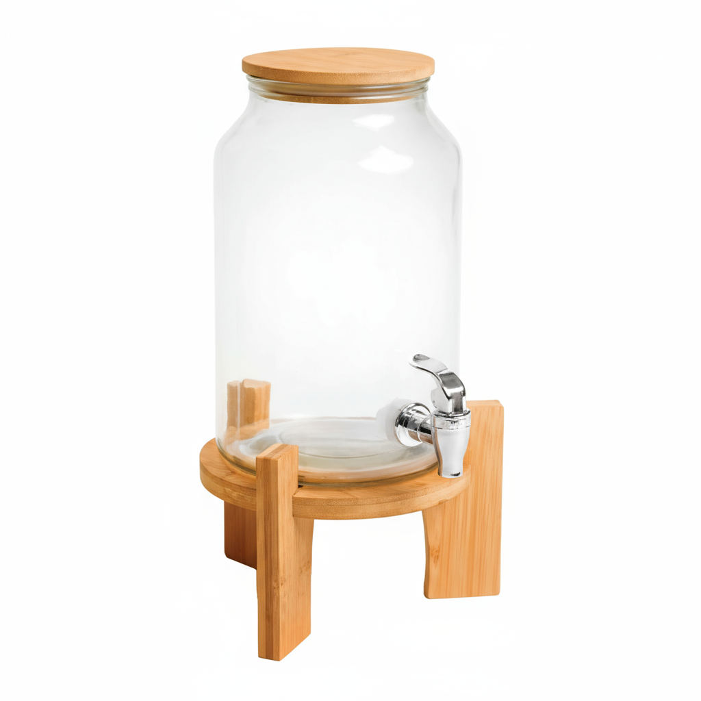 Delray Glass Beverage Dispenser with Bamboo Lid & Stand (4L / 1 Gal)