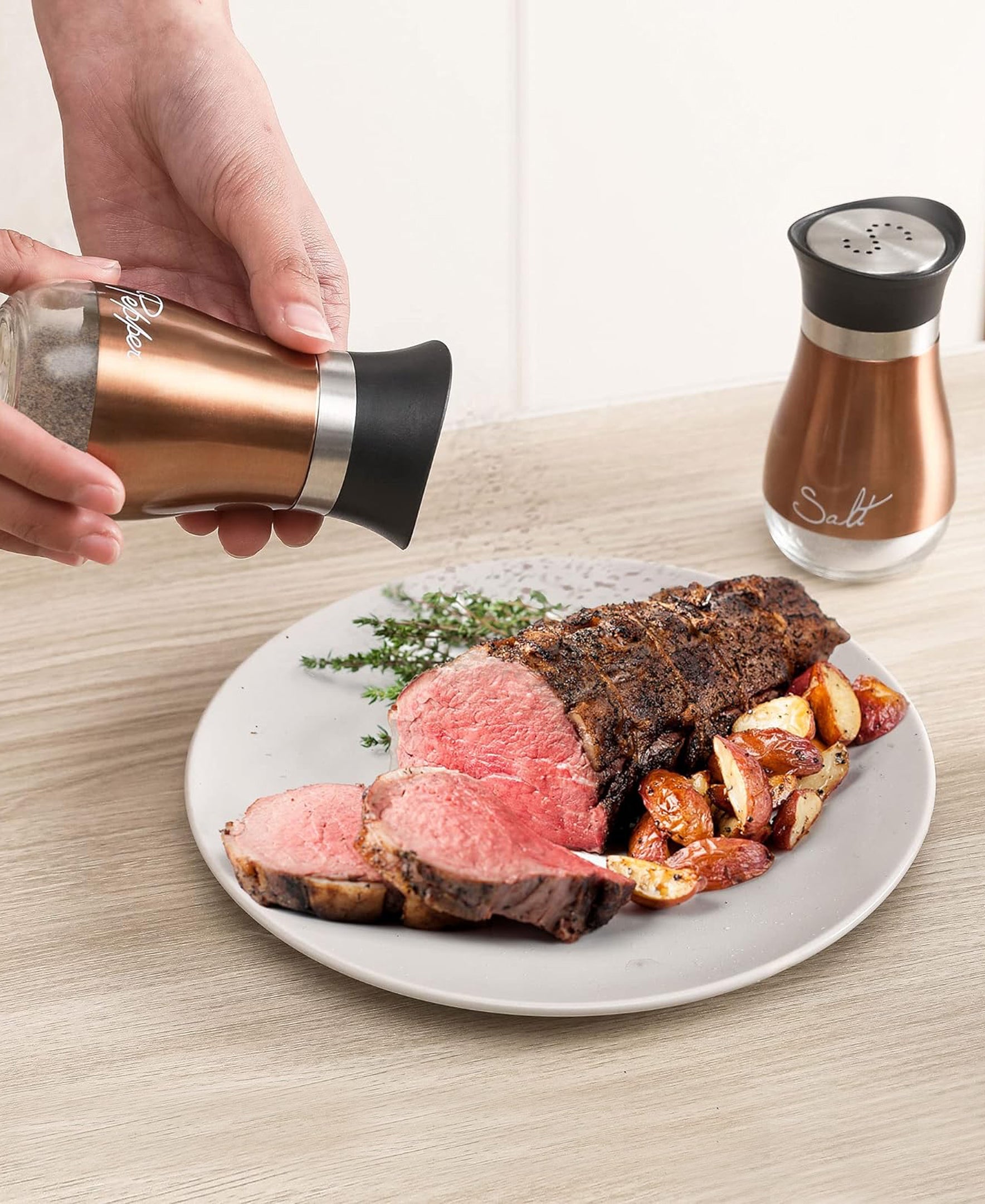 Cafe Contempo Copper and Glass 2-Piece Salt and Pepper (4.42Oz. Each) in Set