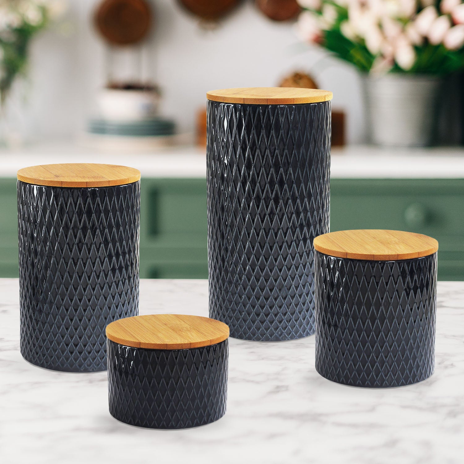 DIAMOND EMBOSSED NAVY 4 PC CANISTER