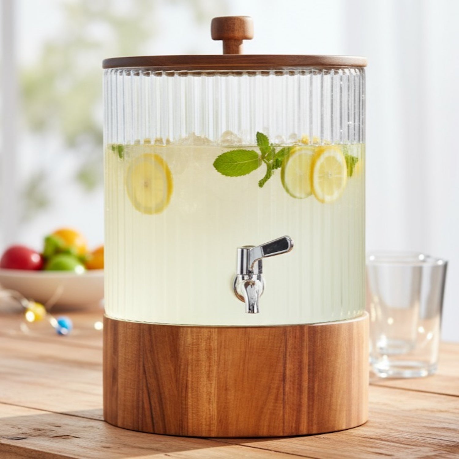 Naples Beverage Dispenser With Wooden Lid & Base 1.5 Gal