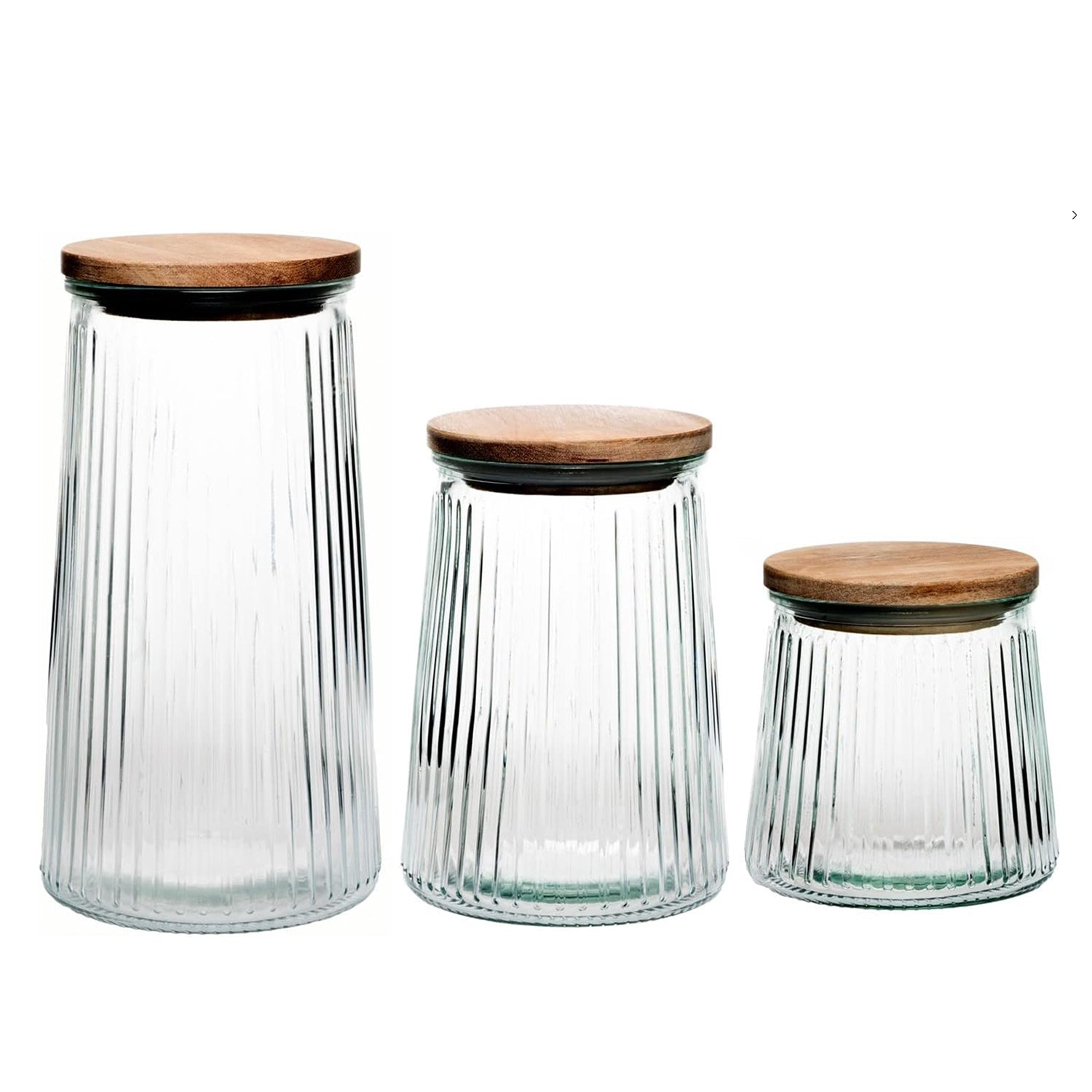 Glass Canisters Set of 3 with Wooden Lids – 20.3oz, 33.8oz & 45.7oz
