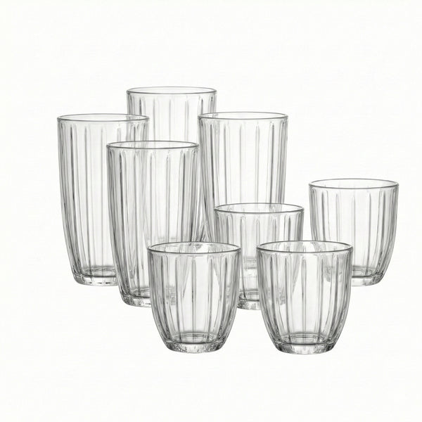 Capri 8-Piece Glassware Set – 4 Coolers (16oz) & 4 DOF Glasses