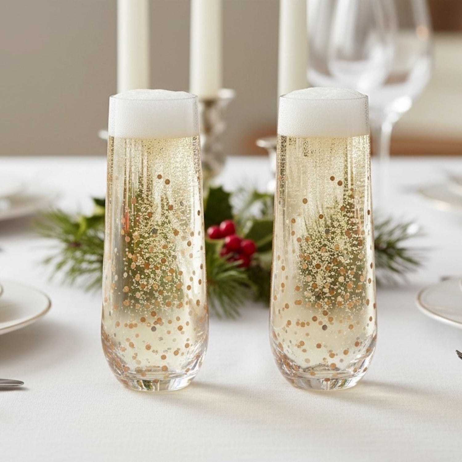 Set Of 2 10.5Oz Stemless Flute With Gold Confetti Decal