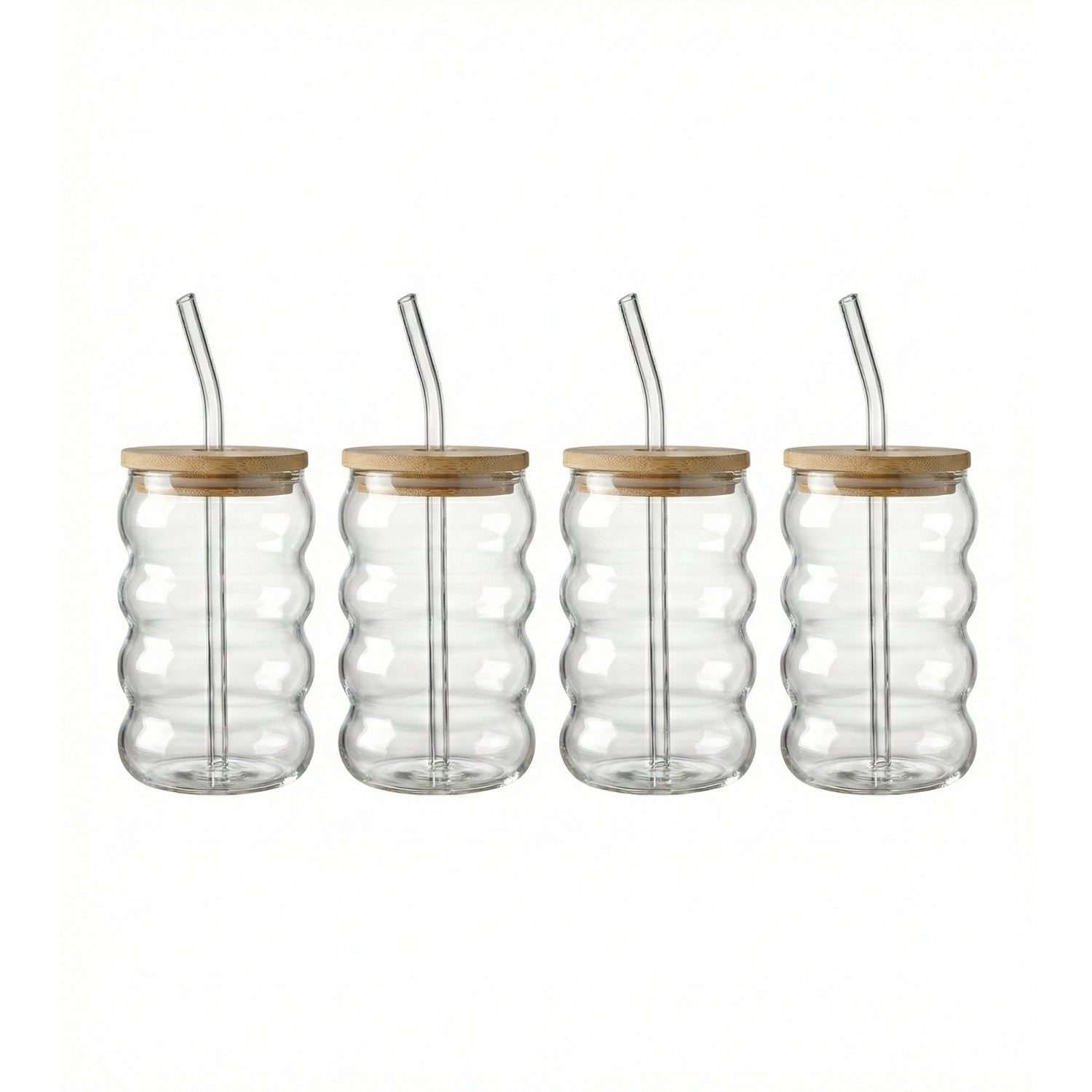 Lilly Set of 4 Glass Sippers - 18oz. with Bamboo Lid
