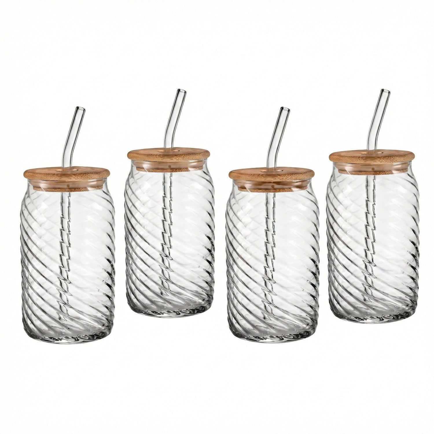 Belmar Set of 4 Glass Sippers - 18oz. with Bamboo Lid