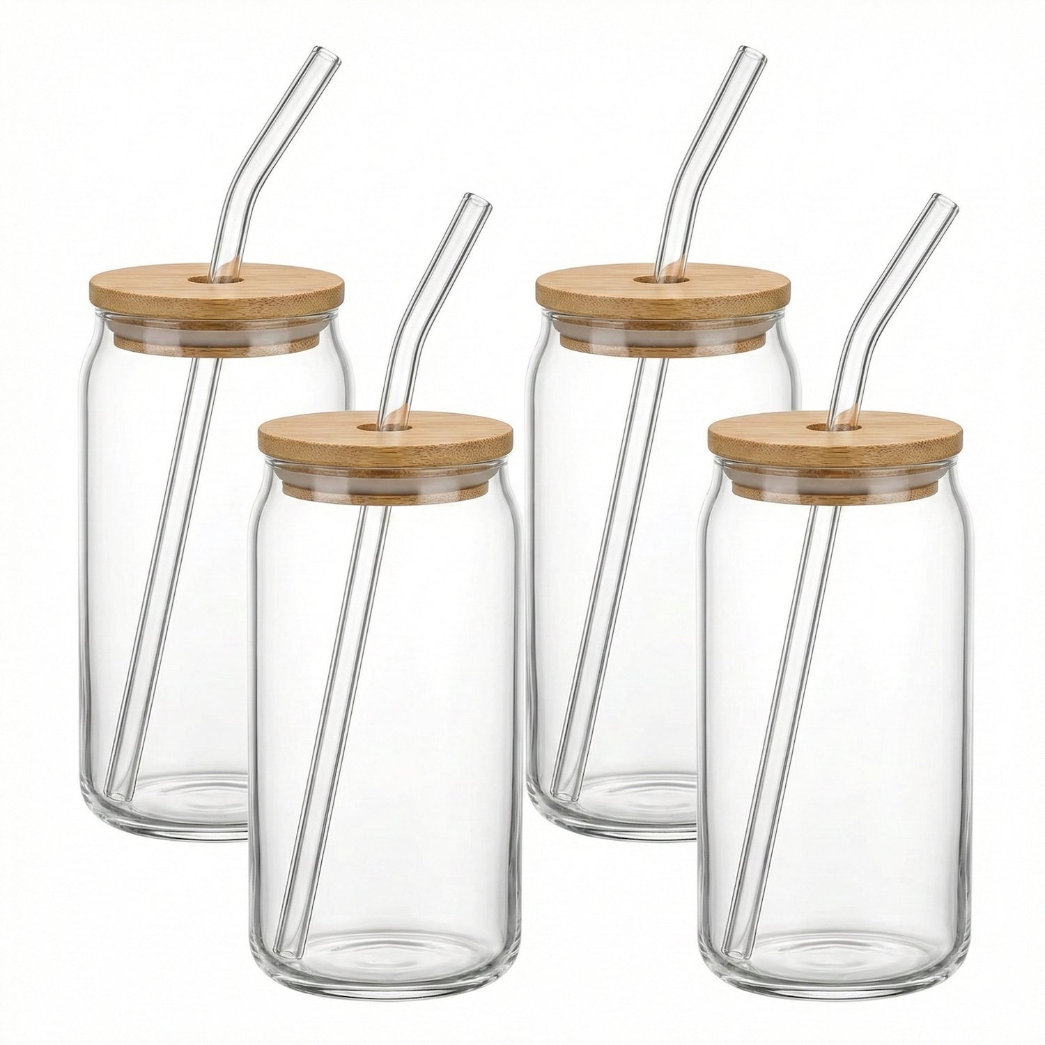 Avalon Set of 4 Glass Sippers - 18oz. with Bamboo Lid